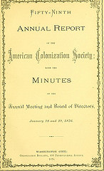 A cover of one of the annual reports of the American Colonization Society.