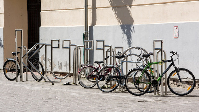A bicycle rack allows owners to park and lock their bicycles in place. Photo: Troy David Johnston