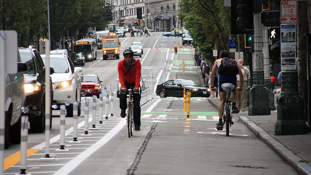 A protected bike lane in the US city of Seattle, Washington. Photo: Seattle Department of Transportation