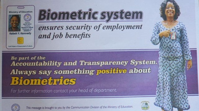 A flyer for the biometric system intended to weed out "ghost" employees. Photo: Jefferson Krua