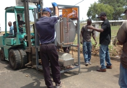 One of the autoclaves being transported/ Photo credit: Zeze Ballah 