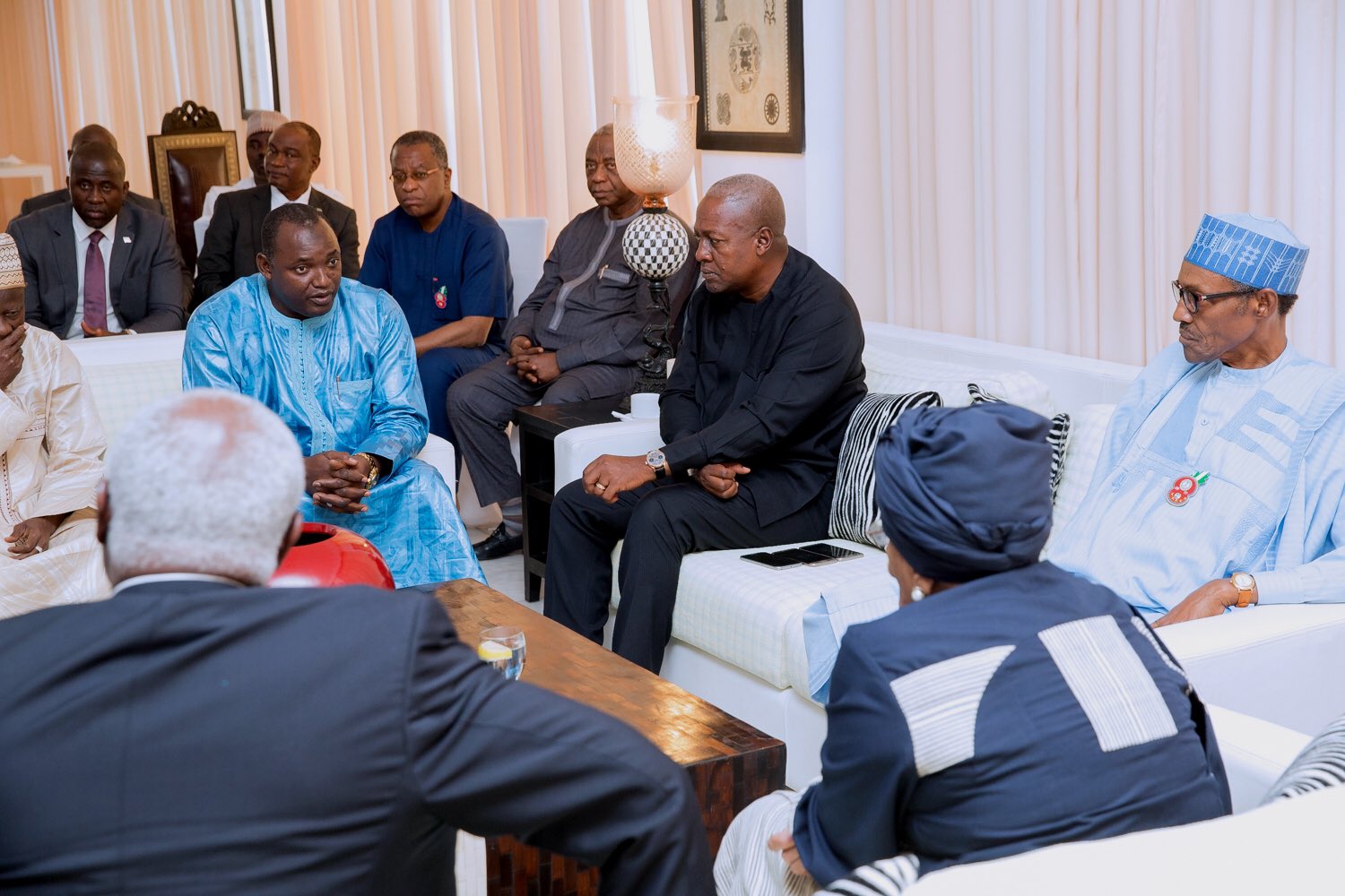 Pres. Ellen Johnson Sirleaf and other ECOWAS leaders meet with the winner of the Gambian election, Adamma Barrow. Photo: Federal Republic of Nigeria/Twitter