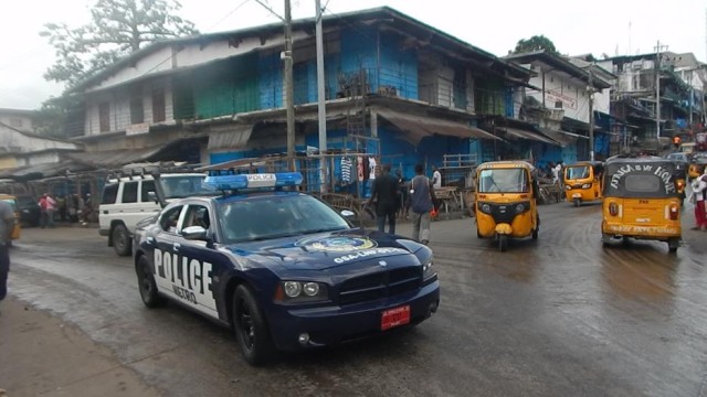 A police vehicle patrolling Waterside Market, assuring marketers of protection. Photo Zeze Ballah 