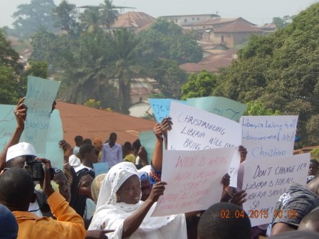 Muslims protest the Constitution Review Committee's proposal to make Liberia a Christian state. Photo: Gbatemah Senah.