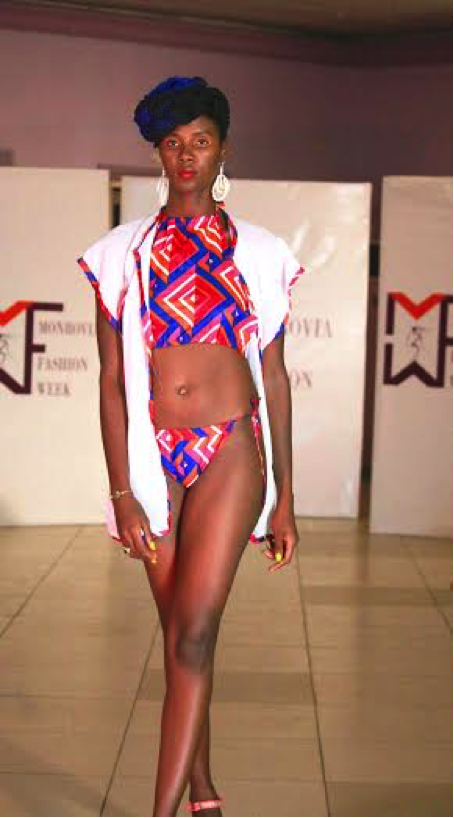 A model walks the catwalk at Monrovia Fashion Week, organized by Marjean Sherman. Photo courtesy of Marjean Sherman.